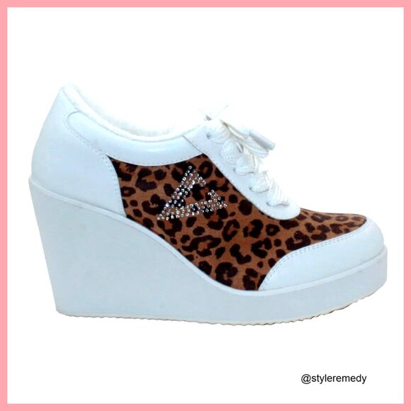Platform Wedge Sneakers with Rhinestone Accents Size 7